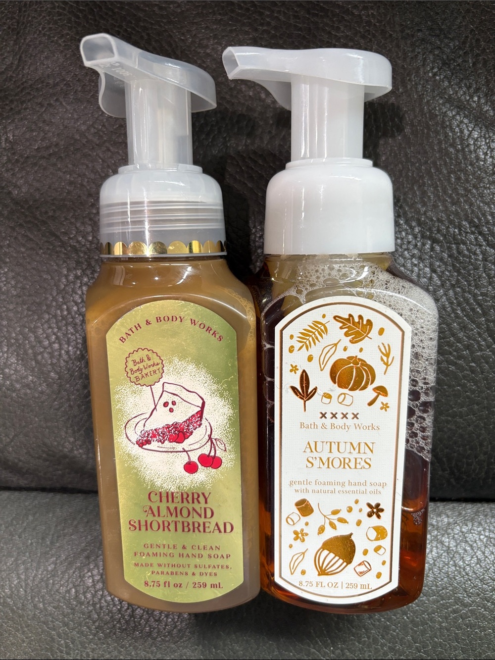 Bath and body set of foam soaps in cherry almond shortbread and autumn s’mores